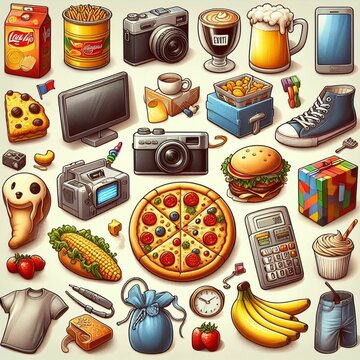 Image of common objects such as food, clothing or electronics Generative ia