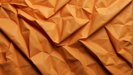 Orange paper detailed with folds and creases close up texture background from Generative AI