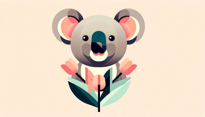 A graphical style image of a koala, similar to the style of the earlier bunny with tulips image, suitable for a stock library. The koala is designed i.png