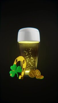 A glass of beer with animated bubbles and foam 