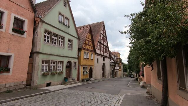 Walking down the street in beautiful Rothenburg ob der Tauber, Germany 