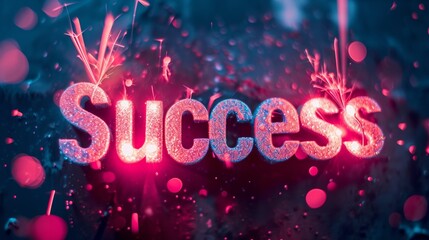 Diffused Lighting Success concept creative horizontal art poster. Photorealistic textured word Success on artistic background. Horizontal Illustration. Ai Generated Achievement and Victory Symbol.