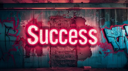 Front Lighting Success concept creative horizontal art poster. Photorealistic textured word Success on artistic background. Horizontal Illustration. Ai Generated Achievement and Victory Symbol.