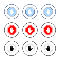 Stop icon vector. stop road sign. hand stop sign and symbol. Do not enter stop red sign with hand