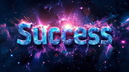 Galaxy Success concept creative horizontal art poster. Photorealistic textured word Success on artistic background. Horizontal Illustration. Ai Generated Achievement and Victory Symbol.