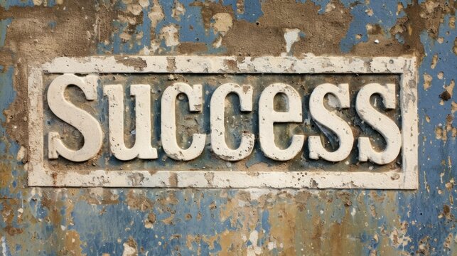 Limestone Success concept creative horizontal art poster. Photorealistic textured word Success on artistic background. Horizontal Illustration. Ai Generated Achievement and Victory Symbol.
