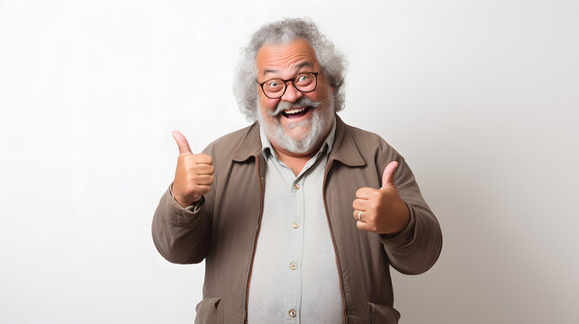 A big old man giving thumbs up with smiling face.