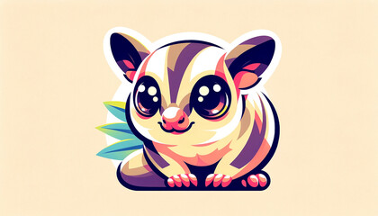 A playful and vibrant graphical style image of a sugar glider