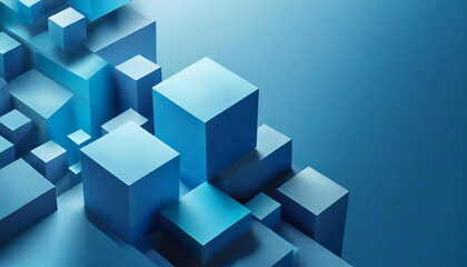3d blue geometric background design with cubes - obrazy, fototapety, plakaty