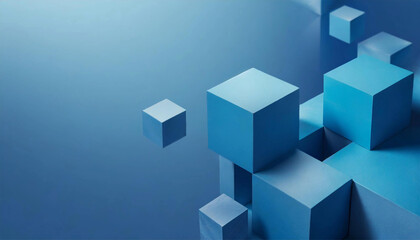 3d blue geometric background design with cubes - obrazy, fototapety, plakaty
