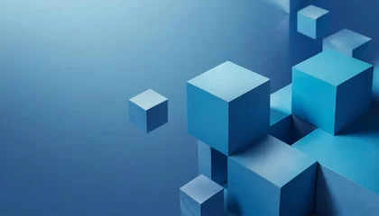 Fotobehang 3d blue geometric background design with cubes © New2023