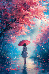 Art of person with umbrella in Japan
