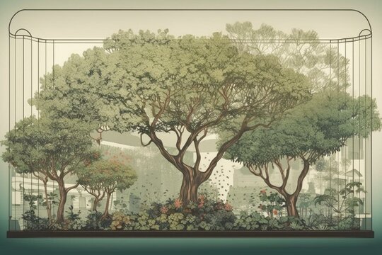 Growing tree in a screen. Lovely illustration. Generative AI