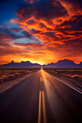 Fototapeta na wymiar Endless Journey: A Never-ending Road Stretched out into the Dusk and Dawn Horizon