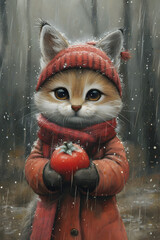 Cute Little Kitten Watercolor Illustration