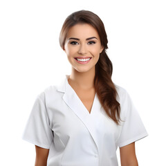 Confident female healthcare professional in a scrub isolated on transparent background