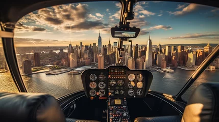 Fotobehang helicopter tour over new york city. helicopter flies over New York City, offering breathtaking views © Aura