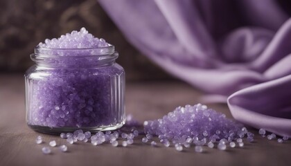 Obraz na płótnie Canvas An elegant, ribbed glass apothecary jar, capturing a swirl of lavender bath salts