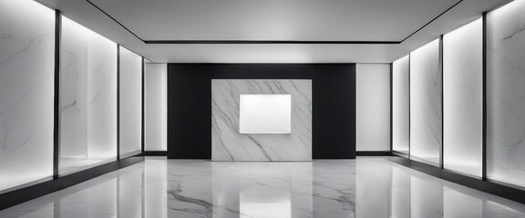 Contemporary Gallery_ An obsidian wall with a rectangular window off-center