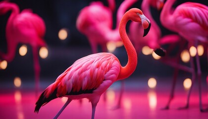 Flamingo Stand, the graceful curve of a flamingo isolated against a backdrop of electric pink 