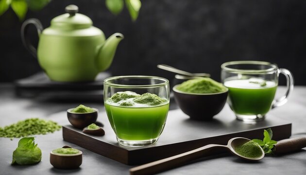 Iced Matcha Tea Set, a traditional matcha tea set complete with whisk and bowl, the bright green 