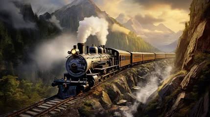 Fototapeten historic steam train in a mountain gorge © Aura