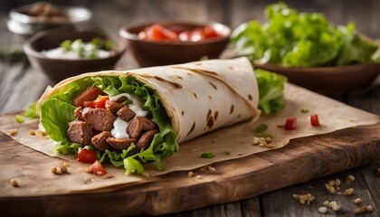 Mediterranean Kebab Wrap, a delicious kebab wrap filled with grilled meat, fresh salad, and tzatziki