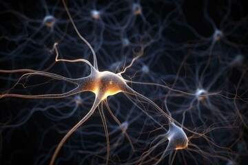 3D rendering of nerve cells in the nervous system. Generative AI