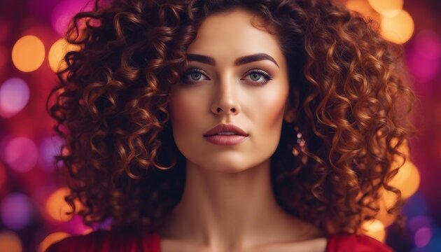 Natural Tight Curls, a beautiful display of natural, tight curls, the model set against a vibrant
