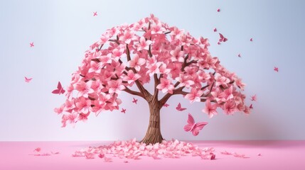 Cherry blossom tree craft that blooms in spring, the beauty of oriental Asian plants.