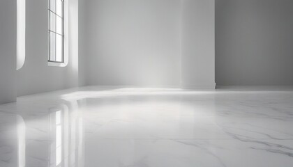 Fototapeta premium Sleek White Marble, a pristine white marble floor with subtle grey veining leading up to a pure 