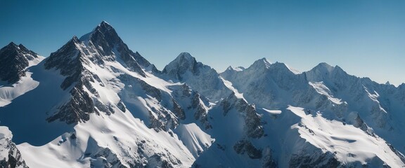  Snow-Capped Mountain Peaks, majestic snow-capped mountains under a clear blue sky, embodying 