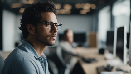 Obraz premium Tech Startup Founder, a tech startup founder in a minimalist office, his focused and visionary