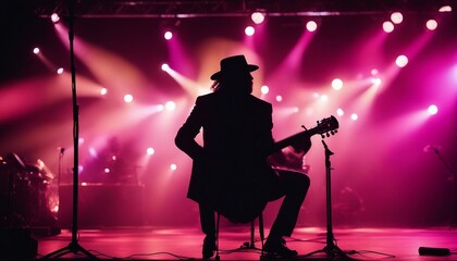 The Musician's Silhouette, a lone musician against a backdrop of vibrant stage lights