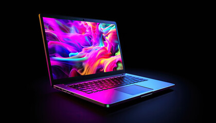 Metaverse 3d laptop icon neon colours