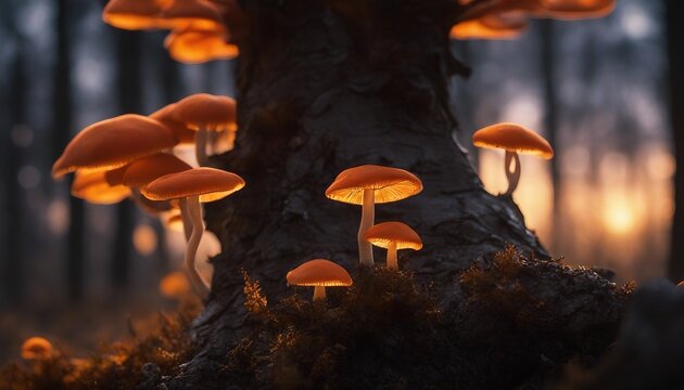 Velvet Shank, clusters of these glowing orange mushrooms sprouting from a tree, their caps