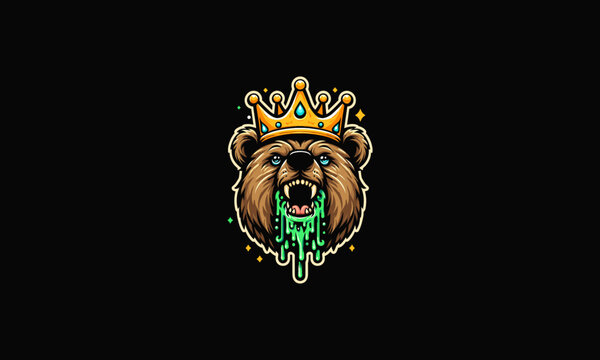 head bear wearing crown and slime vector mascot design