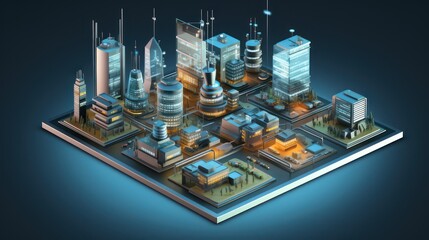 3D isometric design of a modern smart city. Property business illustration.