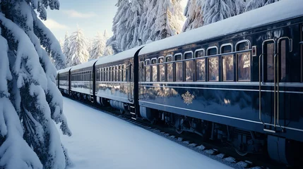 Fotobehang orient express through a snowy european forest © pjdesign