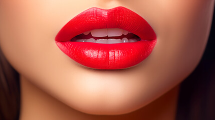  Lips painted with red lipstick. Aesthetics and beauty. Generative AI