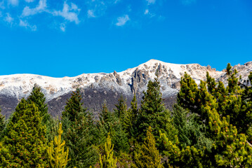 View of Cerro Catedral with the snowy summit in autumn. San Carlos de Bariloche, Argentina.