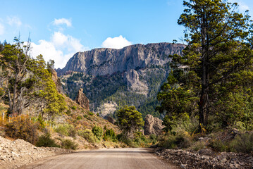 view of the beautiful gravel road to Villa Traful, which goes through the enchanted valley, Argentine Patagonia
