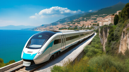 streamlined electric train along the amalfi coast