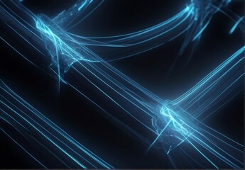  Blue neon lines abstract wallpaper, Streaming energy on black background from Generative AI
