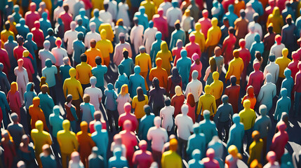 Fototapeta na wymiar Diverse Unity: A Large Crowd of People Standing Together, Representing a Diverse Community and Emphasizing the Concept of Teamwork. 3D Colorful. Vivid.
