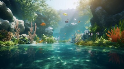 Fototapeta premium illustration of river pool piece of aquarium Ai Generative