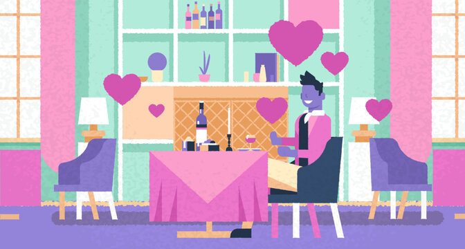 man sitting cafe table romantic dinner happy valentines day celebration concept love dating modern restaurant interior
