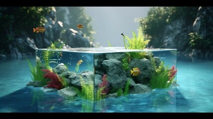 illustration of river pool piece of aquarium for very nice Ai Generative