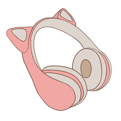 cute pink white headphone with cutie ear cat for work or listening music, film, series, drama, and playing game png file