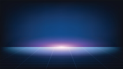 blue background with futuristic grid line and pink lighting glowing with blank space 